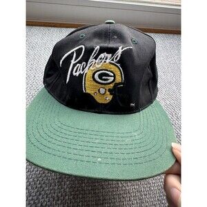 VINTAGE Snapback :90's GREEN BAY Packers Truckers Hat/Baseball Cap Black & Green